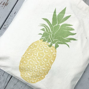 Tote tas, boerenmarkt, ananas, ananas tas, herbruikbare boodschappentas, moederdagcadeau, cadeau voor haar, blokprinttas afbeelding 2