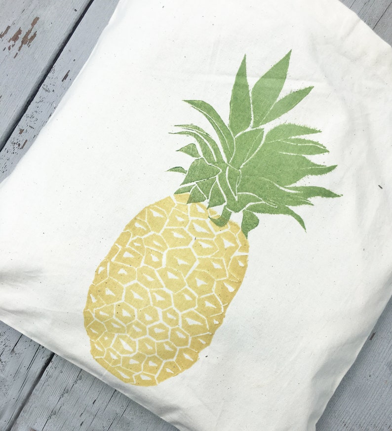 Tote bag, farmers market, Pineapple, Pineapple tote, reusable grocery bag, mothers day gift, gift for her, block print bag image 2