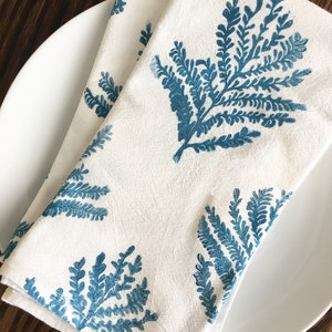 Frond Napkin Set, Cotton Napkins, Botanical Napkins, Block printed napkins, gift for mom, Cloth Napkins, Cotton Flour Sack Napkins, Set of 4 image 2