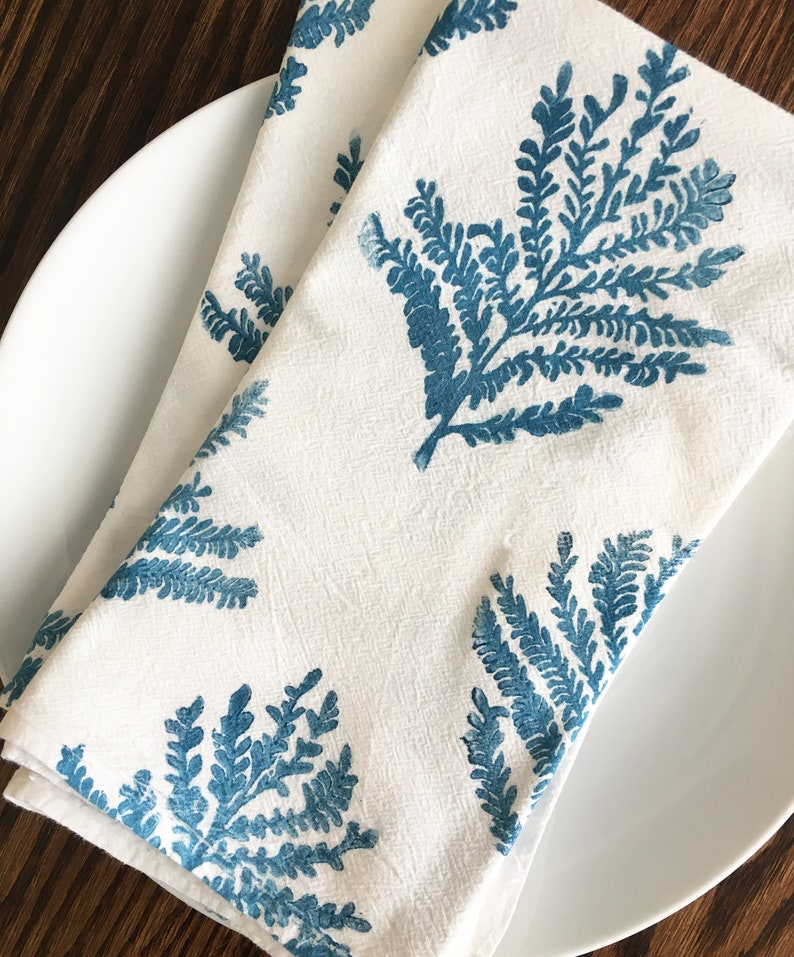 Frond Napkin Set, Cotton Napkins, Botanical Napkins, Block printed napkins, gift for mom, Cloth Napkins, Cotton Flour Sack Napkins, Set of 4 image 2