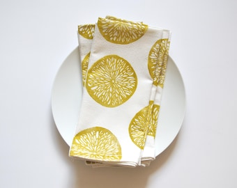 Citrus Block Printed Napkins: Set of 4 Handmade Cotton Cloth