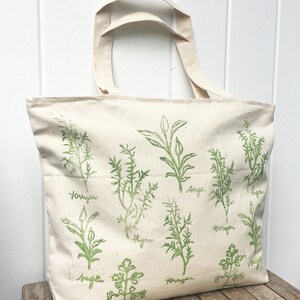Large zipper tote, overnight bag, Tote bag, farmers market, herbs, reusable grocery bag, mothers day gift, gift for her, block print bag image 2