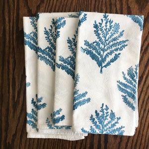 Frond Napkin Set, Cotton Napkins, Botanical Napkins, Block printed napkins, gift for mom, Cloth Napkins, Cotton Flour Sack Napkins, Set of 4 Midnight Blue