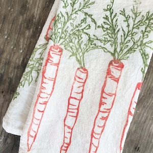 Flour sack, Carrot Towel, hand printed dish towel, mother's day, hand printed flour sack towel, hostess gift, gift for her, gift for mom image 3