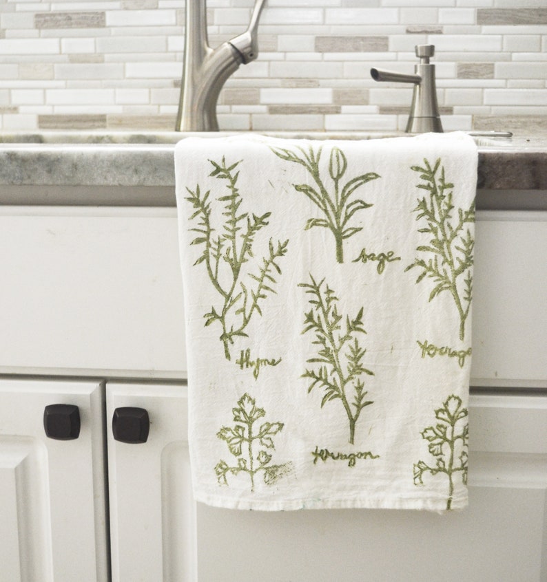 Herb Dish Towel Tea Towel Hand Printed Dish Towel Sage Etsy India