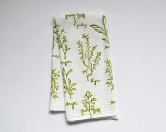 Herb Kitchen Towel: Block Print Flour Sack Towel