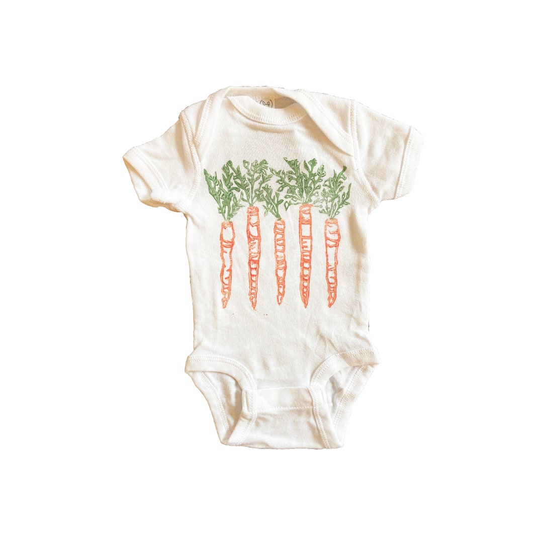 Veggie Onesie, Carrot Onesie, Baby Onesie, Block Print Onesie, Hand