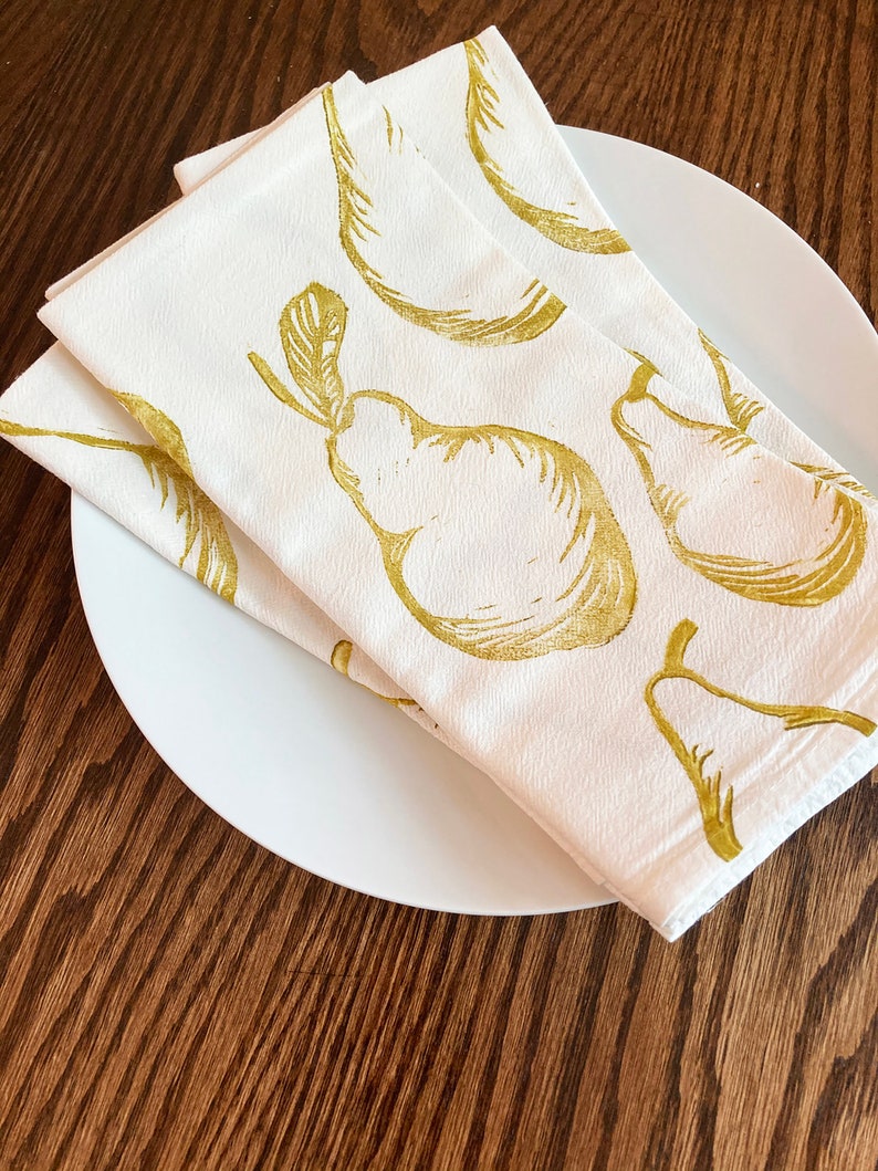 Pear Napkins Cloth Napkins Block Printed Cotton Napkins Gift for Mom Gift for Her Eco Friendly Reusable Napkins Farmtable image 8