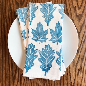 Block Print Napkins, Cloth napkin, Leaf, mother&#39;s day, botanical, flour sack, cotton, napkin, set of 4,housewarming gift,hostess gift