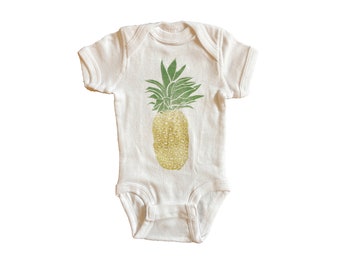 Pineapple onesie, fruit onesie, baby onesie, block print onesie, hand printed onesie, baby shower gift, pineapple baby onesie, baby onesie
