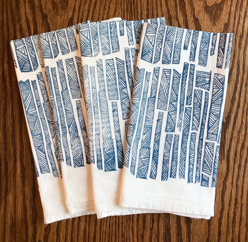 Bamboo Napkin Set, Cotton Napkins, Mother's Day Gift, Flour Sack Napkin, Block Print Napkin Set, Set of 4, Reusable Cloth Napkin Midnight Blue