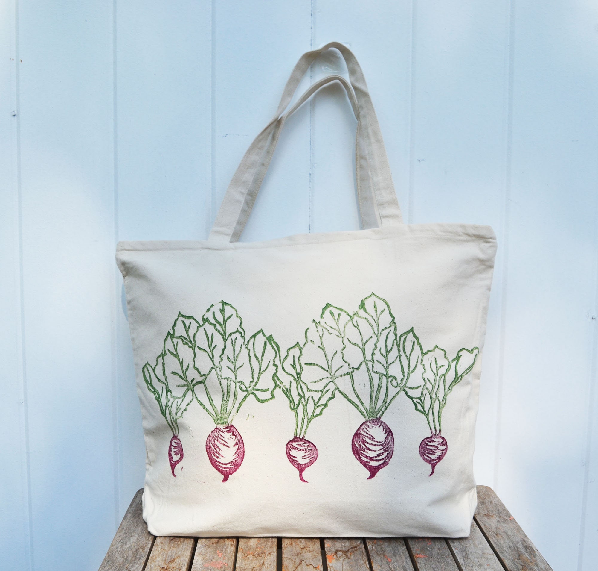 Large Zipper Tote, Beet Bag, Tote Bag, Farmers Market, Beet