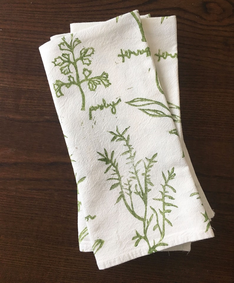 Herb Napkin Set Block Printed Napkins Cotton Cloth Napkins Etsy
