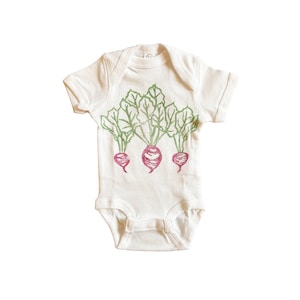 Veggie onesie, beet onesie, baby onesie, block print onesie, hand printed onesie, baby shower gift, vegetable onesie, veggie baby onesie