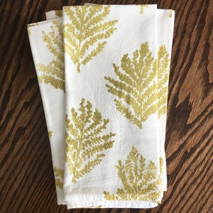 Frond Napkin Set, Cotton Napkins, Botanical Napkins, Block printed napkins, gift for mom, Cloth Napkins, Cotton Flour Sack Napkins, Set of 4 Golden Rod