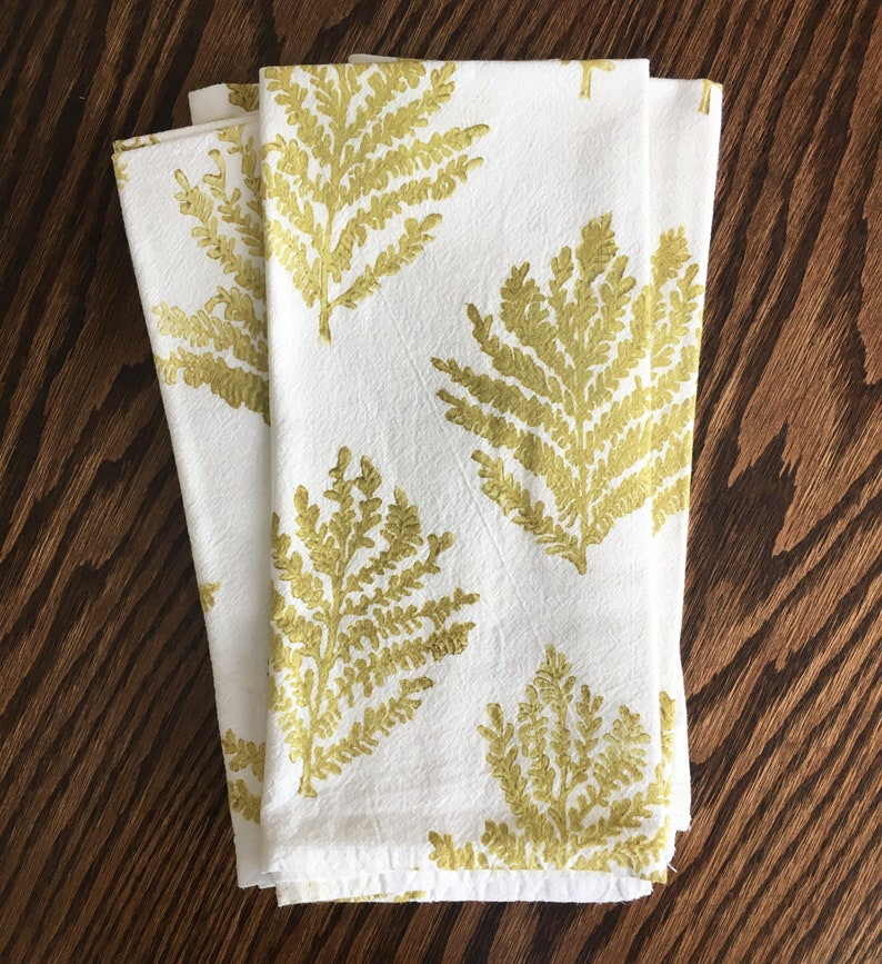 Frond Napkin Set, Cotton Napkins, Botanical Napkins, Block printed napkins, gift for mom, Cloth Napkins, Cotton Flour Sack Napkins, Set of 4 Golden Rod