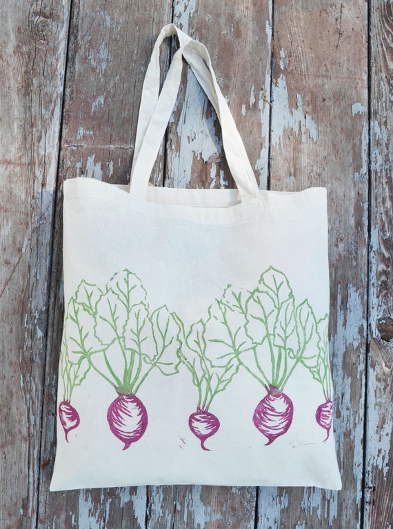 Beet Block Print Tote Bag Farmers Market Reusable Grocery Bag - Main Image