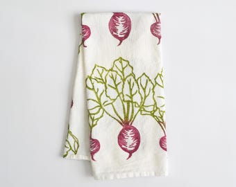 Beet Kitchen Towel, Hand Printed, Flour Sack, Cotton Dish Towel