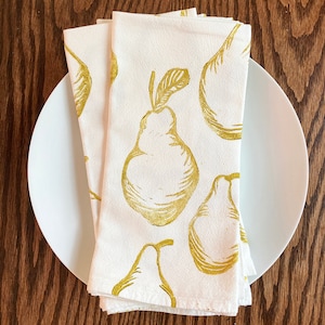 Pear Napkins Cloth Napkins Block Printed Cotton Napkins Gift for Mom Gift for Her Eco Friendly Reusable Napkins Farmtable image 1