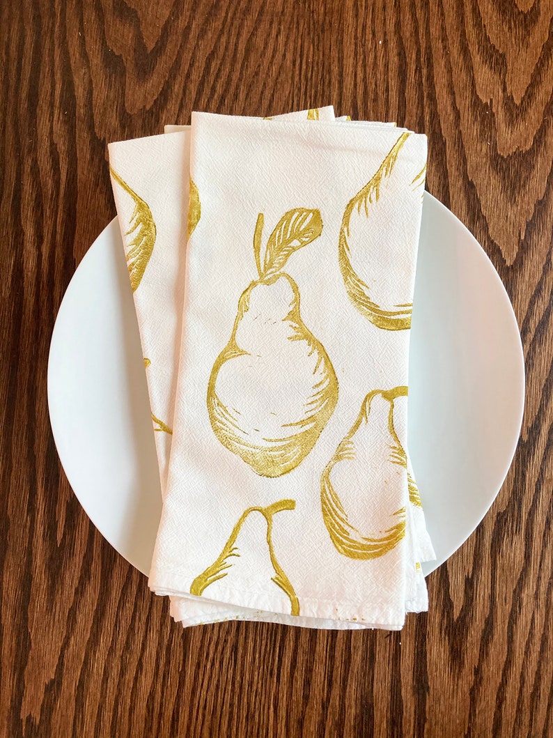 Pear Napkins Cloth Napkins Block Printed Cotton Napkins Gift for Mom Gift for Her Eco Friendly Reusable Napkins Farmtable image 1