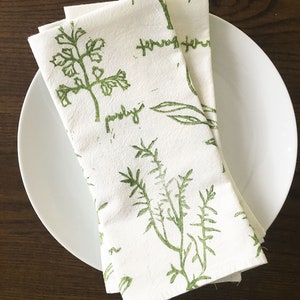 Ensemble de serviettes aux herbes serviettes imprimées en bloc Serviettes en tissu de coton Serviettes en sac de farine Respectueux de l'environnement Serviettes en coton faites à la main Réutilisables image 6