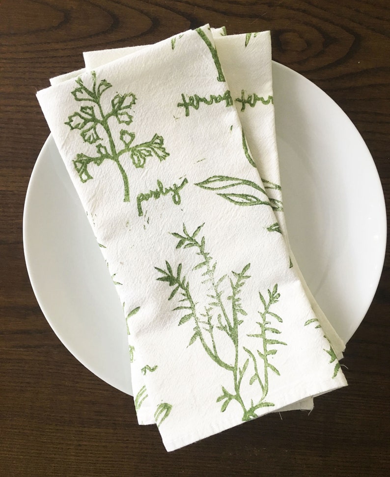Herb Napkin Set Block Printed Napkins Cotton Cloth Napkins Etsy
