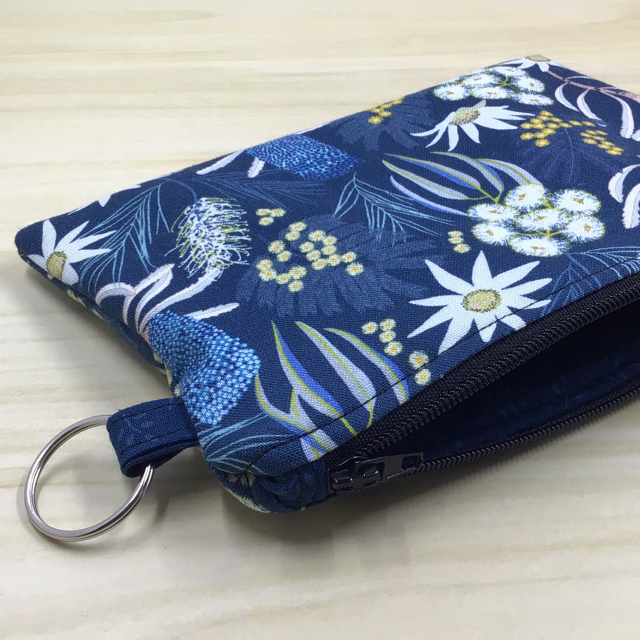 Coin Purse Zipper Pouch Blue Floral Purse Organiser Etsy