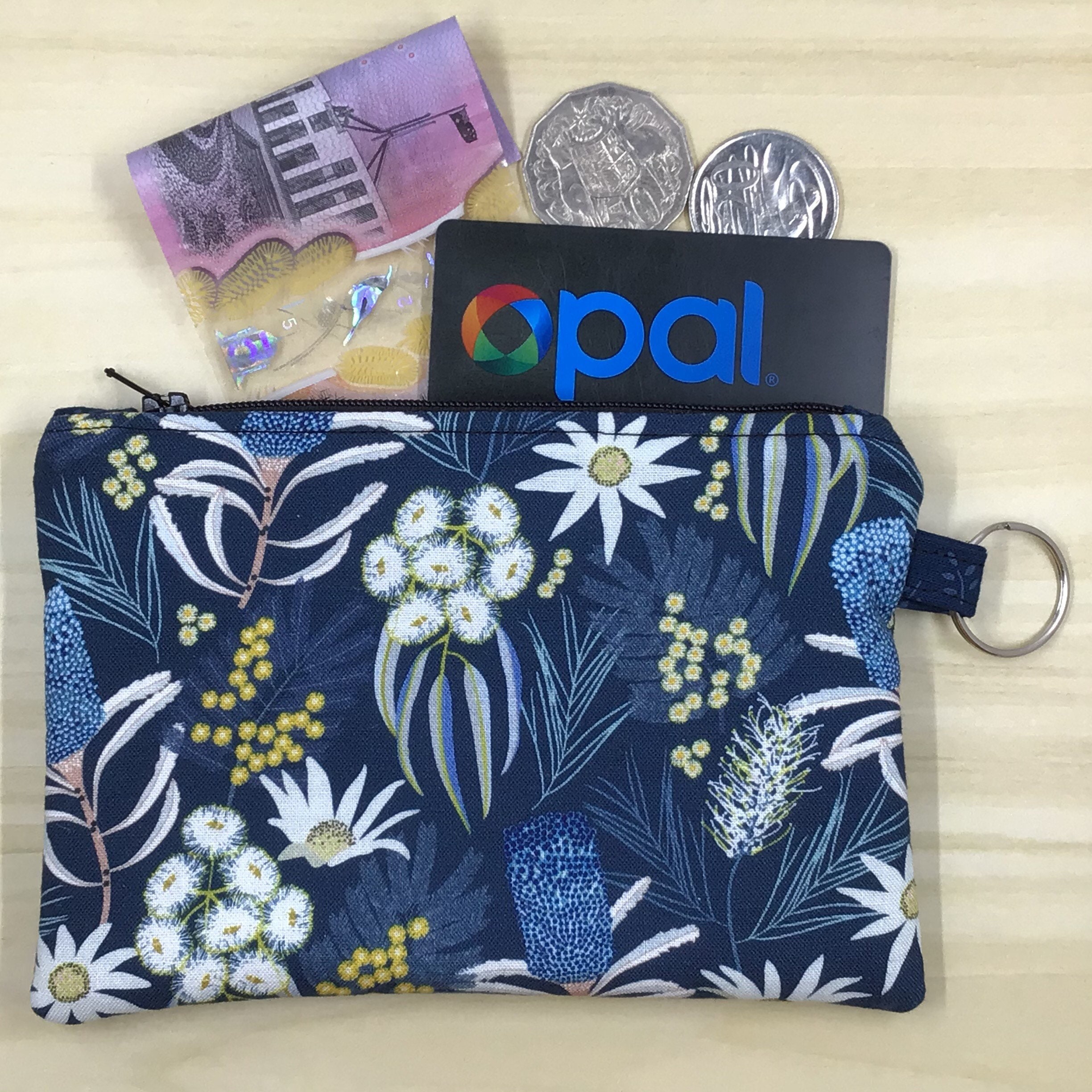 Coin Purse Zipper Pouch Blue Floral Purse Organiser Etsy