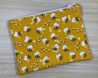 zipper pouch - travel bag - purse organiser - large coin purse - cute bee fabric - Mother’s Day gift