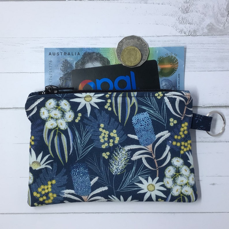 Coin Purse Zipper Pouch Blue Floral Purse Organiser Etsy Australia