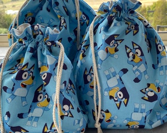 Bluey drawstring bag - fabric gift bag - kids bag - reusable gift wrap - toy storage - eco friendly - various sizes