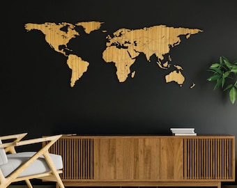 Decoração de casa, mapa-múndi de madeira, decoração de escritório, mapa de viagens com alfinetes, decoração de sala de estar, decoração de parede em tela, arte em tela grande, arte em mapa-múndi grande