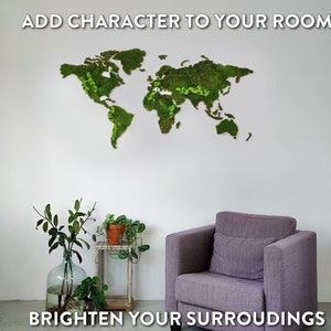 Mapa mundial de musgo, pared de musgo, decoración de musgo, jardín vertical, musgo, Mapa de musgo