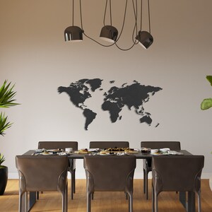 Carte du monde en bois - Noir - Art mural carte du monde | Carte du monde en bois | Grande carte de voyage | Décoration murale | Art mural