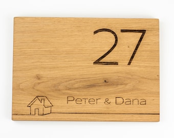 Door Number Plate - Personalized Wooden Address & Family Name, Rustic Door Decor