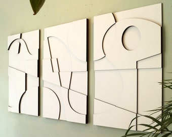 Houten wanddecoratie: abstract stijlontwerp - gelaagde abstracte 3 panelen - houten wanddecoratie kunst - muurbehang - muurkunst - wanddecoratie