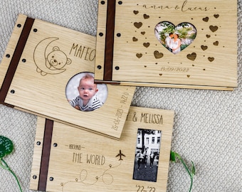 Handcrafted photo album from Leather & Wood - Personalize with Name, Quote, or Illustration