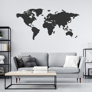 Weltkarte holz - Schwarz - Weltkarte Wandkunst | Holz Weltkarte 3D | Große Reisekarte | Holz weltkarte kaufen | Wandkunst | Reisen | Zuhause