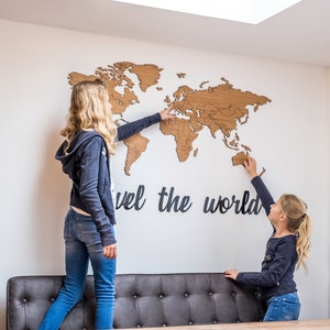 Décor de pépinière, Art mural de pépinière, Art de pépinière, Carte de voyage, Carte du monde en bois, Carte du monde 3D, carte murale