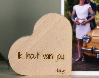 Personalized Wooden Heart Photo Holder with Custom Engraving – Unique Gift