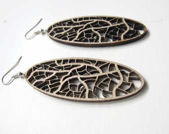 Earrings / earcuffs - laser cut wooden earrings - Leave nerves