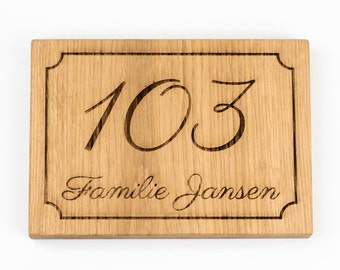 House Number & Address Sign - Wooden Door Plaque, Family Name Engraving