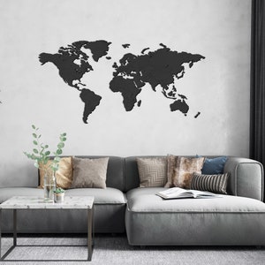 Houten Wereldkaart, kaart van de wereld, huisdecoratie, kunst aan de muur, reiskaart van hout, houten kaart, wereldkaart poster, 3d, Black