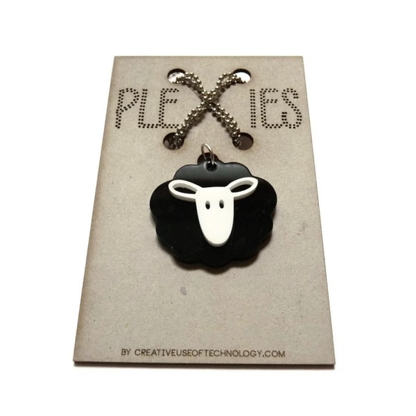 Necklace / pendant - acrylic laser cut -  Black sheep