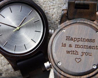 Valentine's gift personalized - Wooden Watch - Gift for him / her - Engraved watch - Love Message - Men - Women - Casual