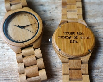 Bamboo wooden Watch / Wristwatch - engraved with personal text - Gift for Him/Her, Anniversary, Wedding gift, Groomsmen / bridesmaid