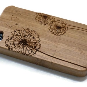 wooden Iphone 4 case / iphone 4S case - wood iphone 4 case bamboo, cherry and walnut wood - Dandelion - laser engraved