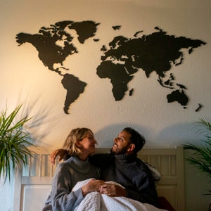 Houten Wereldkaart - Zwart - Wereldkaart wanddecoratie | Houten wereldkaart | Grote reiskaart | Wanddecoratie | Kunst aan de muur | Reizen