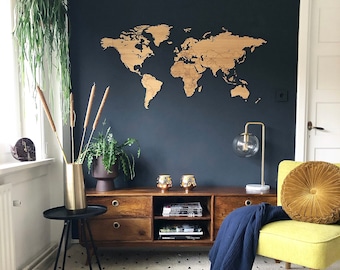 Tela de mapa mundial, mapa de viagens com alfinetes, decoração de casa, decoração de escritório, decoração de sala de estar, decoração de parede em tela, arte em tela grande, arte de mapa mundial grande
