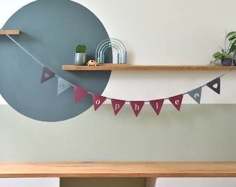 Custom Baby Name Felt Banner - Personalized Garland with Cute End Flags - Perfect for Newborn Gifts and Baby Room Decoration
